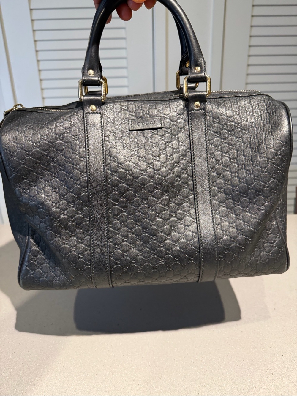 Gucci Black Embossed Leather Top-Handle Tote